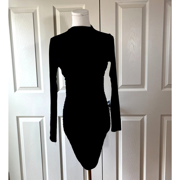 Naked Wardrobe Ruched Bodycon Open BackMini Dress Size Small Black - Picture 1 of 7